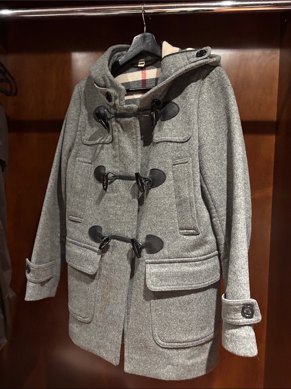 Burberry Gray Hooded Wool Coat